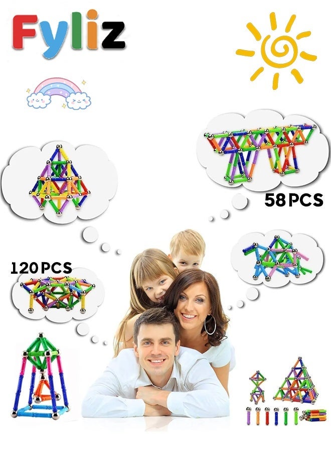Fyliz 178 Pcs Magnetic Building Sticks Blocks, Magnet Educational Toys STEM Toys Learning for Kids, 3D Construction Building Toy with Storage Bag - Image 4